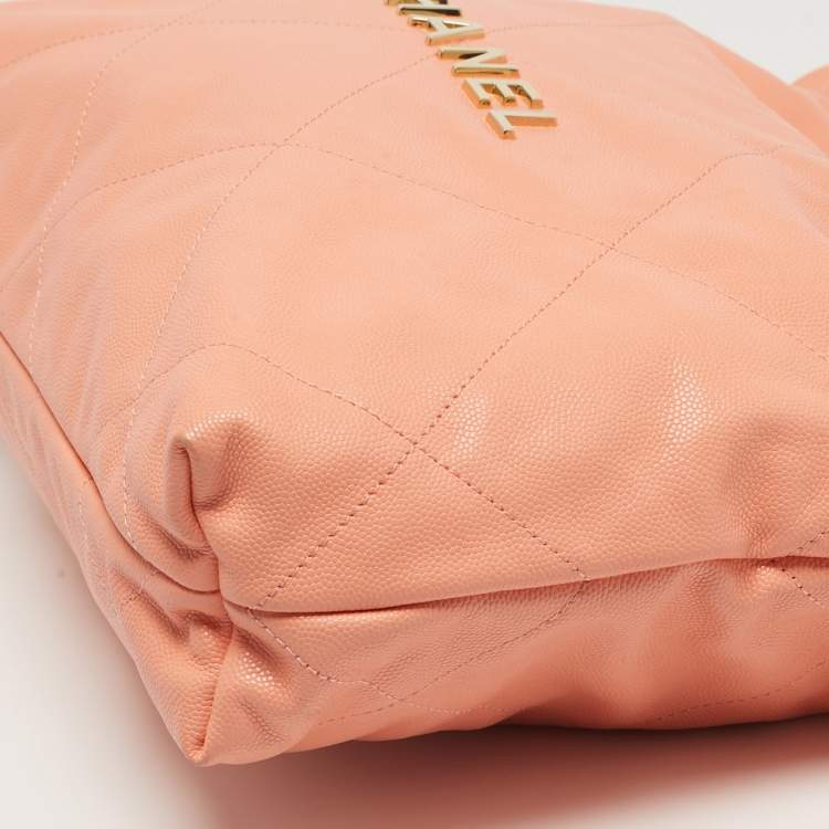 Pre Owned Chanel 22 Small Peach Caviar Quilted Leather Bag
