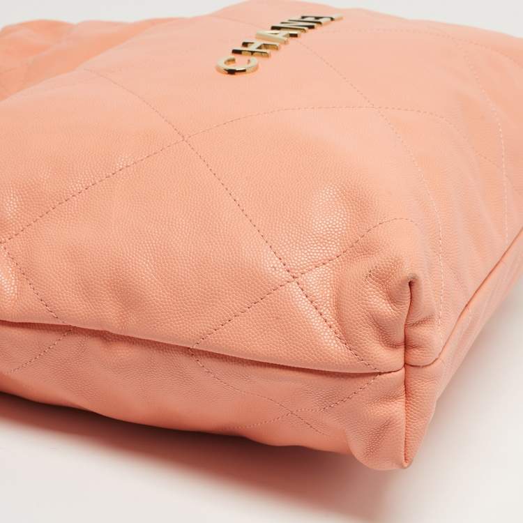 Pre Owned Chanel 22 Small Peach Caviar Quilted Leather Bag