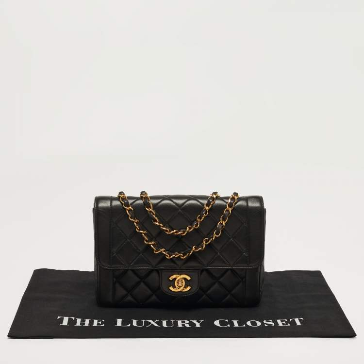 Pre Owned Chanel Classic Black Quilted Lambskin Leather Flap Bag