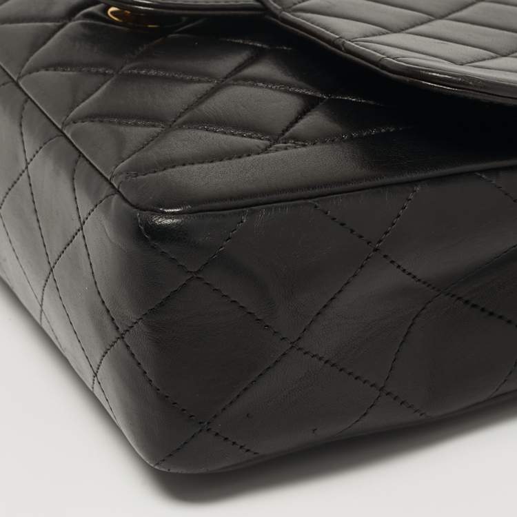 Pre Owned Chanel Classic Black Quilted Lambskin Leather Flap Bag