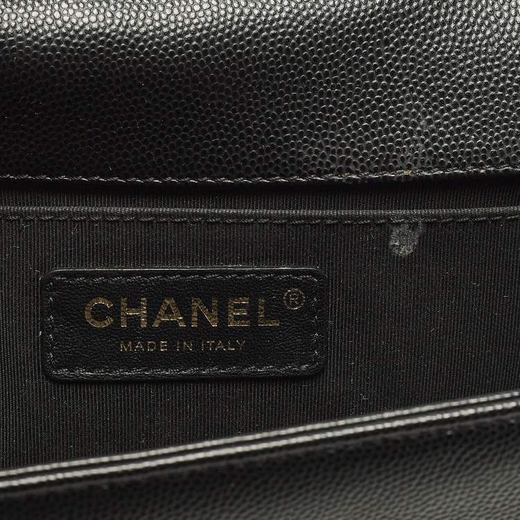 Pre Owned Chanel Boy Medium Black Quilted Caviar Leather Flap Bag