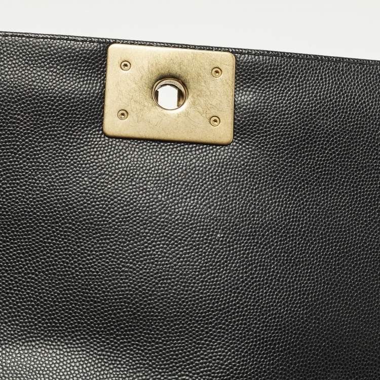 Pre Owned Chanel Boy Medium Black Quilted Caviar Leather Flap Bag