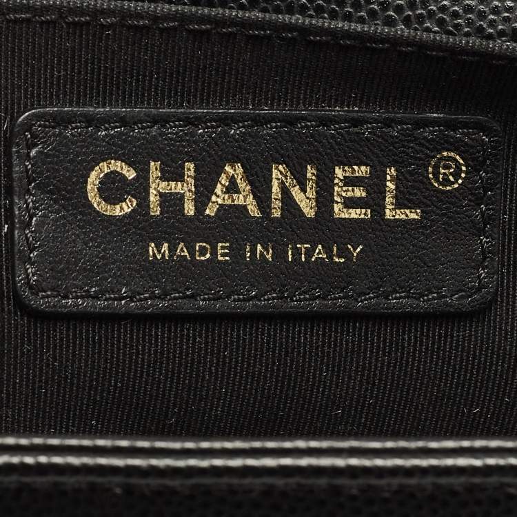 Pre Owned Chanel Boy Medium Black Quilted Caviar Leather Flap Bag