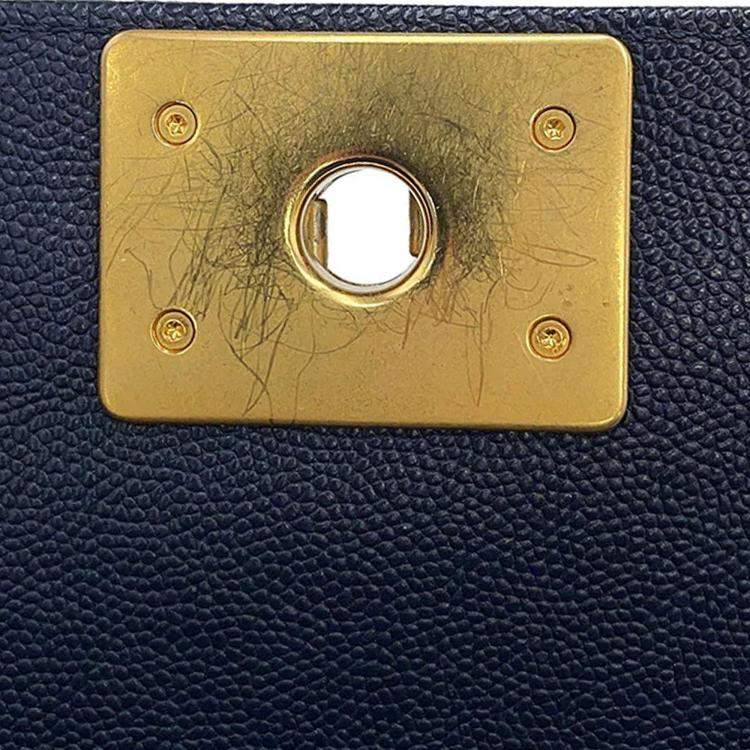Pre Owned Chanel Boy Chanel Chain shoulder Bag Navy Caviar Leather Size 20