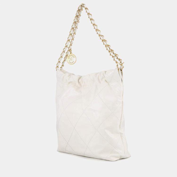 Pre Owned Chanel Chanel22 White Calf Leather Size Small