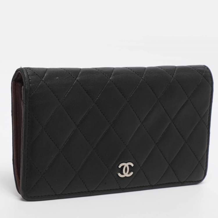 Pre Owned Chanel L Yen Black Quilted Leather Long Wallet