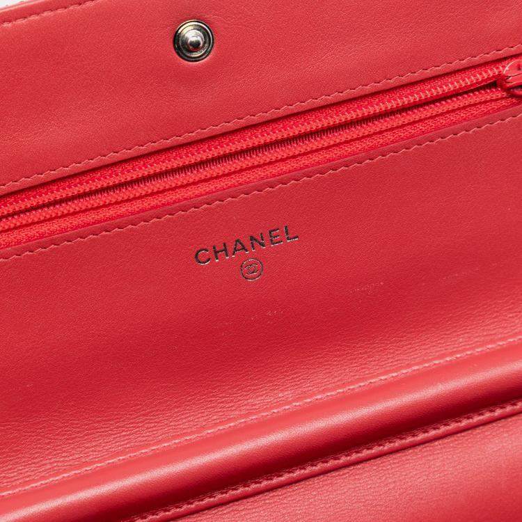 Pre Owned Chanel Orange CC Quilted Patent Wallet On Chain