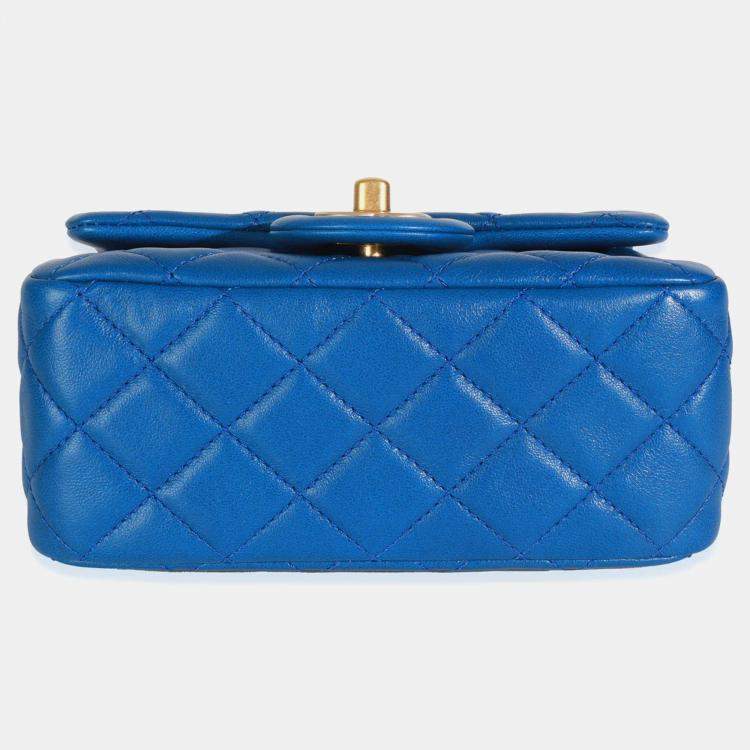 Pre Owned Chanel Blue Quilted Lambskin Mini Pearl Crush Flap Bag