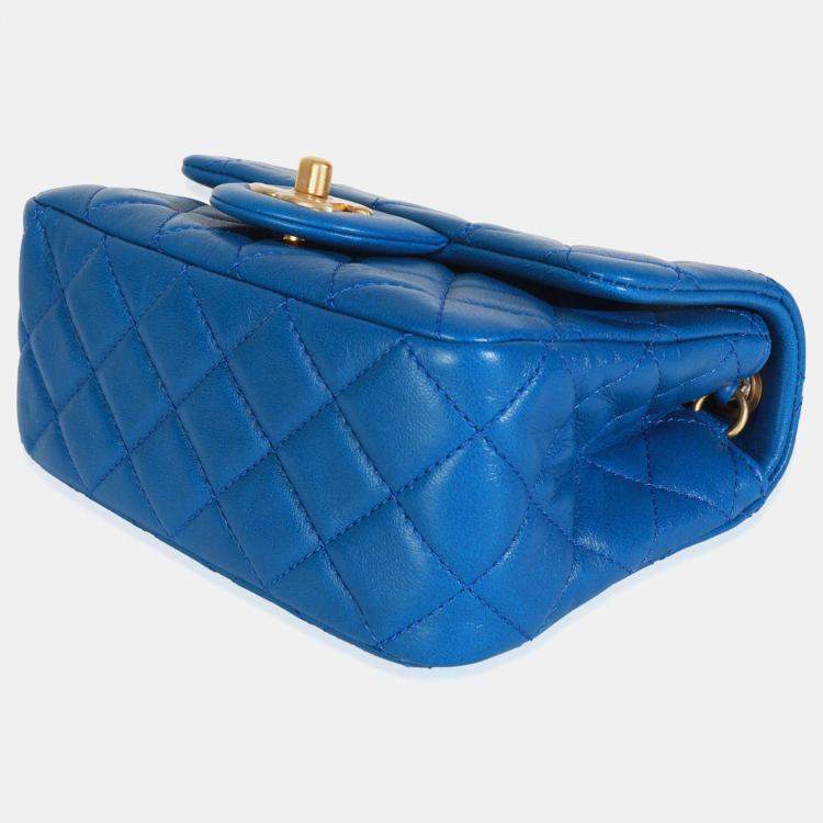 Pre Owned Chanel Blue Quilted Lambskin Mini Pearl Crush Flap Bag