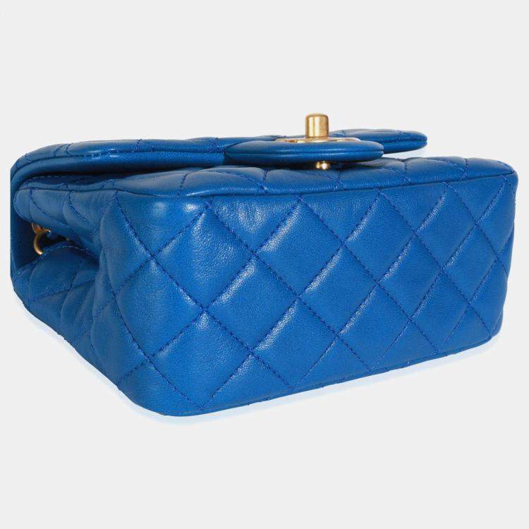 Pre Owned Chanel Blue Quilted Lambskin Mini Pearl Crush Flap Bag
