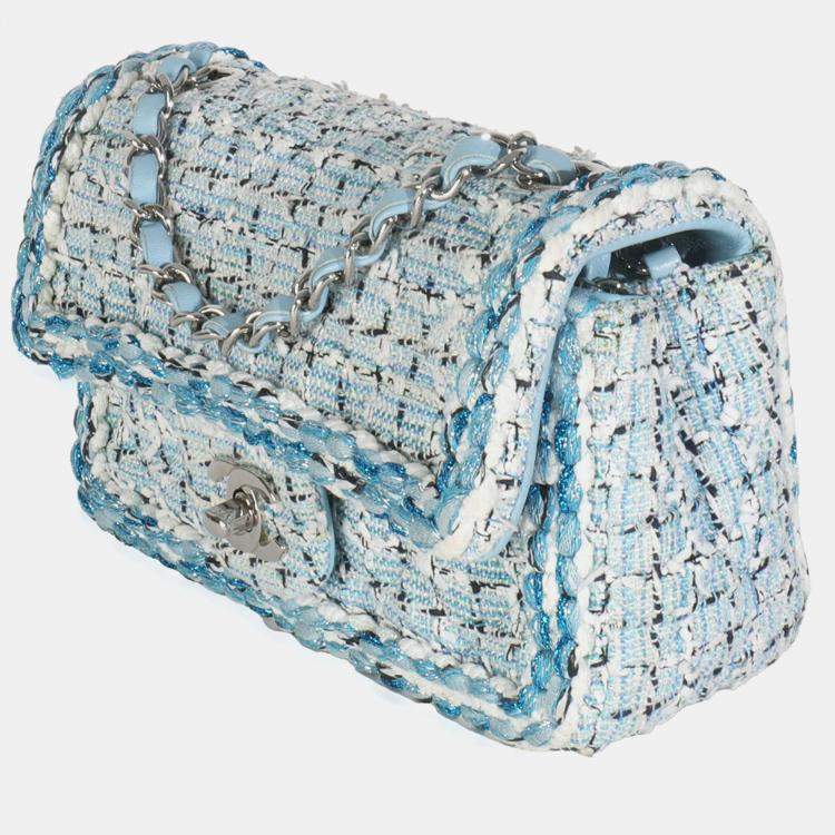 مملوكة مسبقًا Chanel Blue White Quilted Metallic Tweed Braided Mini Rectangular Flap Bag