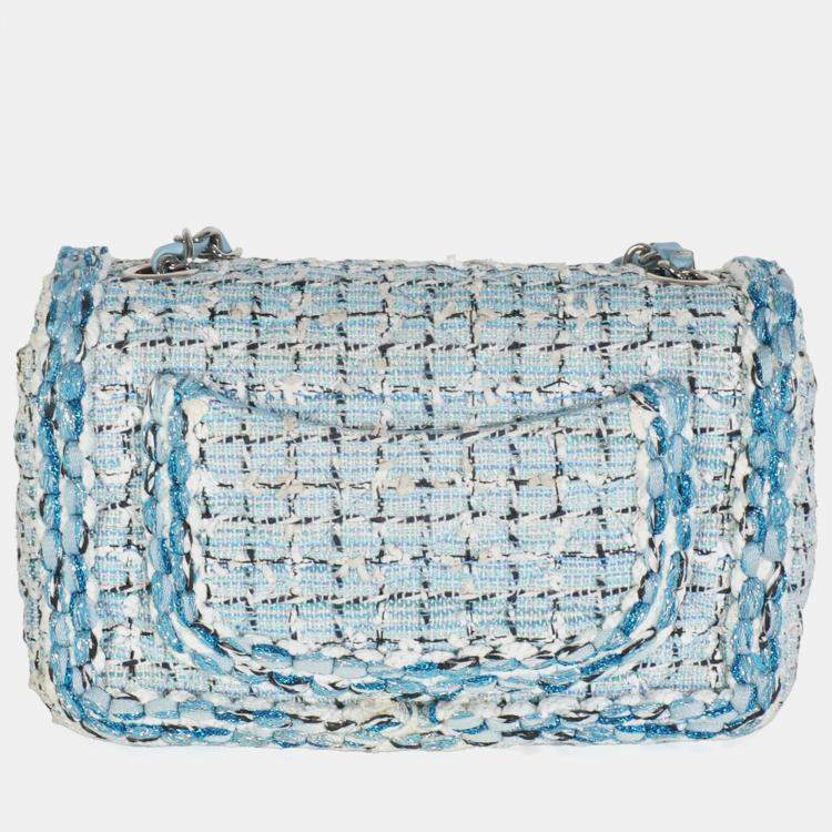 مملوكة مسبقًا Chanel Blue White Quilted Metallic Tweed Braided Mini Rectangular Flap Bag