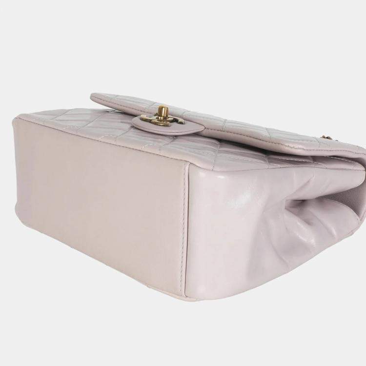 Pre Owned Chanel Light Pink Quilted Glazed Calfskin Medium Gold Bar Top Handle Flap Bag