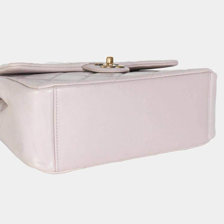 Pre Owned Chanel Light Pink Quilted Glazed Calfskin Medium Gold Bar Top Handle Flap Bag