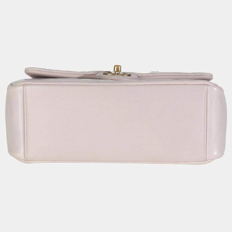 Pre Owned Chanel Light Pink Quilted Glazed Calfskin Medium Gold Bar Top Handle Flap Bag