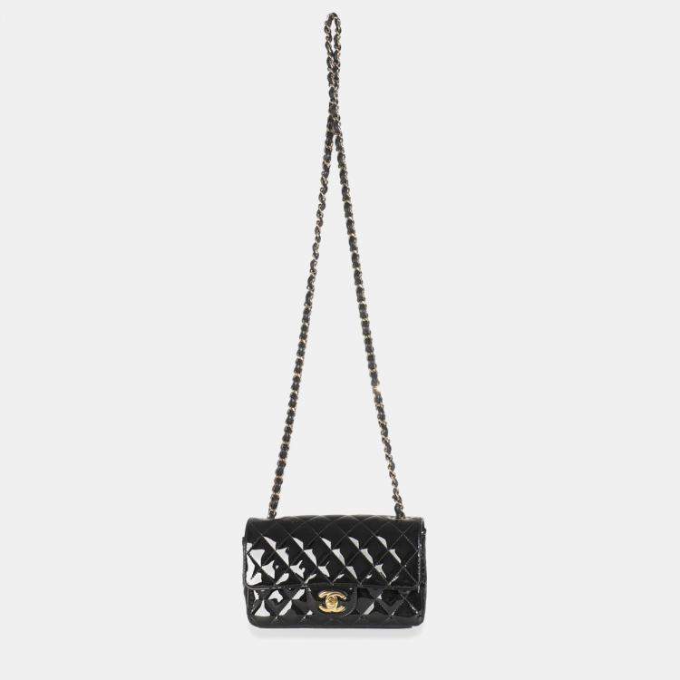 Pre Owned Chanel Black Quilted Patent Mini Rectangular Flap Bag