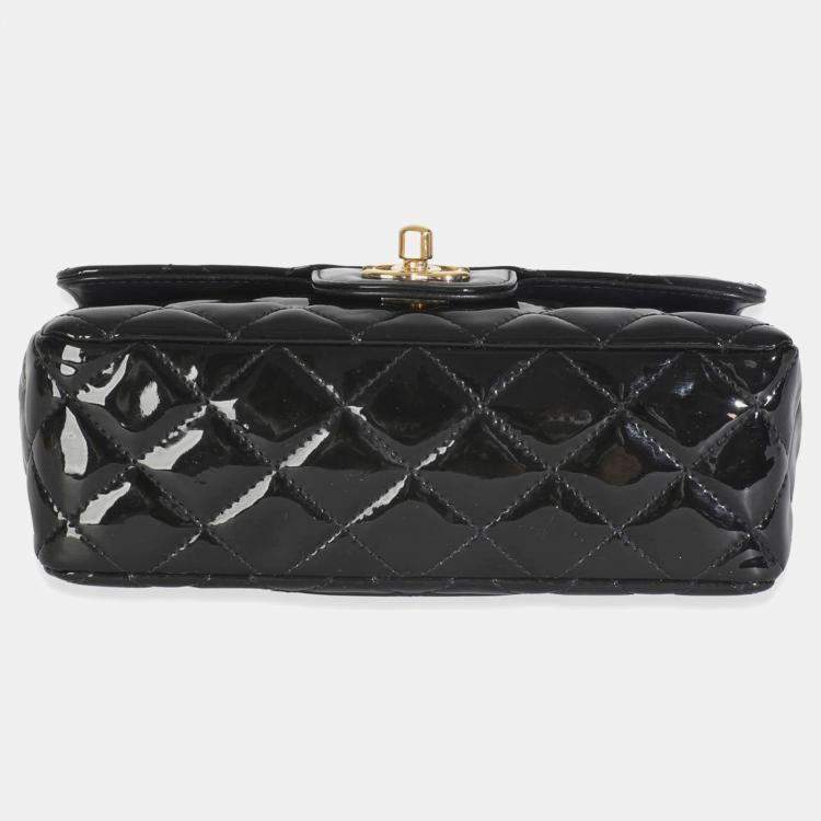 Pre Owned Chanel Black Quilted Patent Mini Rectangular Flap Bag