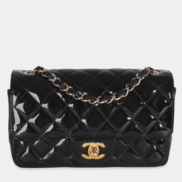 Pre Owned Chanel Black Quilted Patent Mini Rectangular Flap Bag