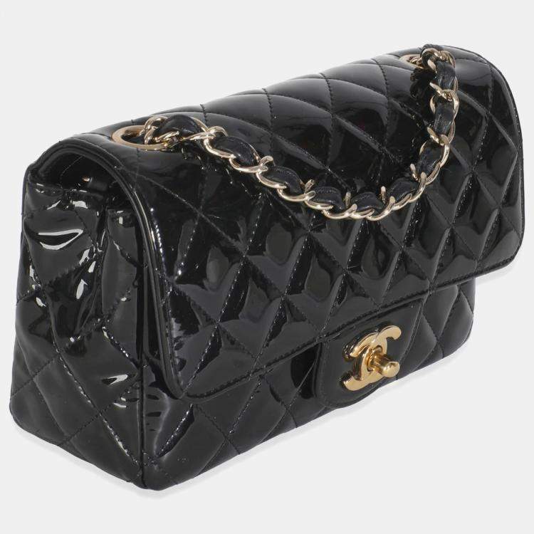 Pre Owned Chanel Black Quilted Patent Mini Rectangular Flap Bag