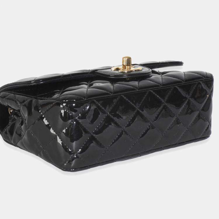 Pre Owned Chanel Black Quilted Patent Mini Rectangular Flap Bag