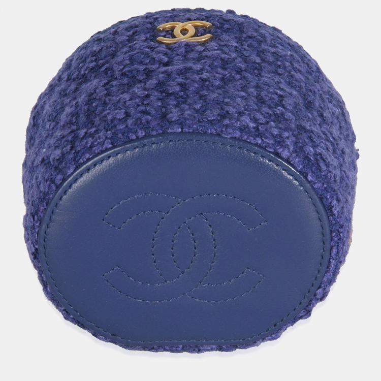 Pre Owned Chanel Blue Quilted Tweed Afternoon Tea Top Handle Vanity Case With Chain