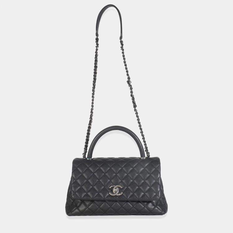 Pre Owned Chanel Black Quilted Caviar Medium Coco Top Handle Handbag