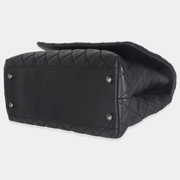 Pre Owned Chanel Black Quilted Caviar Medium Coco Top Handle Handbag