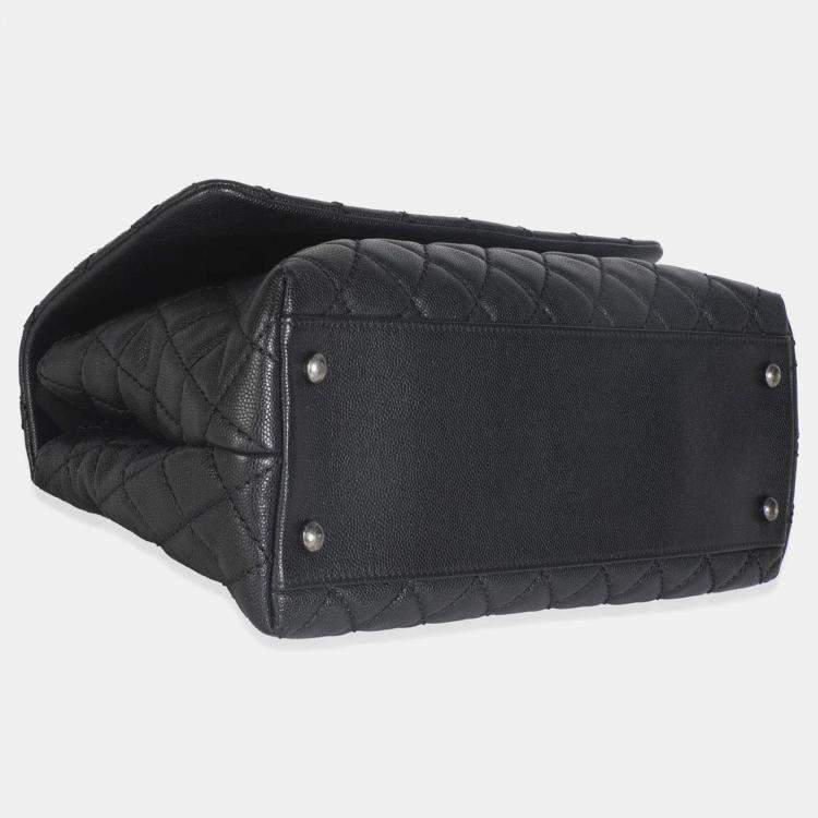 Pre Owned Chanel Black Quilted Caviar Medium Coco Top Handle Handbag