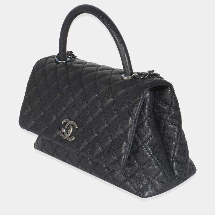 Pre Owned Chanel Black Quilted Caviar Medium Coco Top Handle Handbag