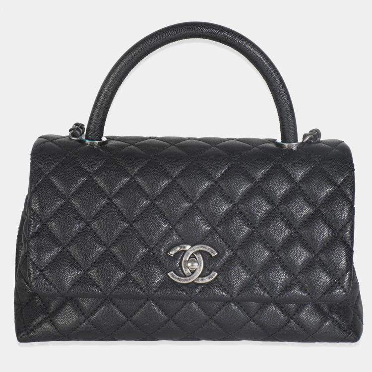 Pre Owned Chanel Black Quilted Caviar Medium Coco Top Handle Handbag