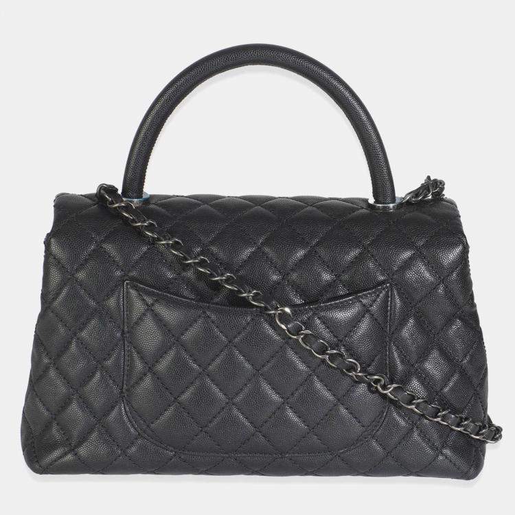Pre Owned Chanel Black Quilted Caviar Medium Coco Top Handle Handbag