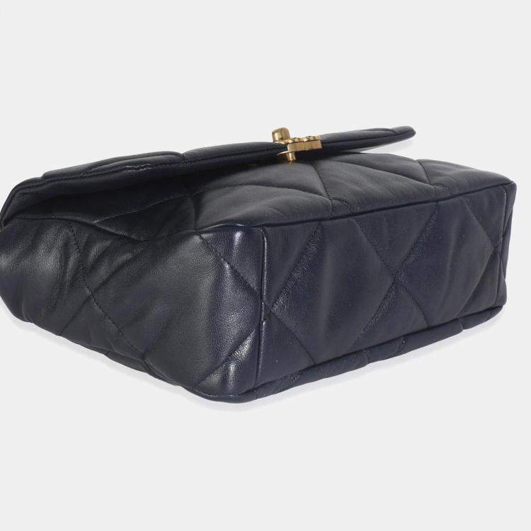 Pre Owned Chanel Navy Quilted Lambskin Medium Chanel 19 Flap Bag