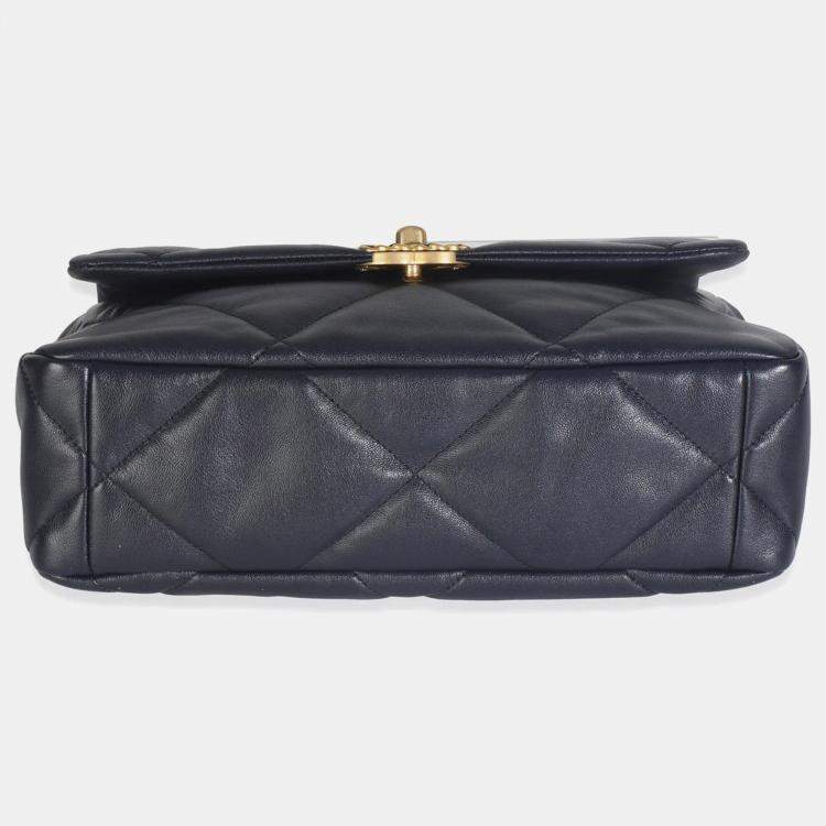 Pre Owned Chanel Navy Quilted Lambskin Medium Chanel 19 Flap Bag