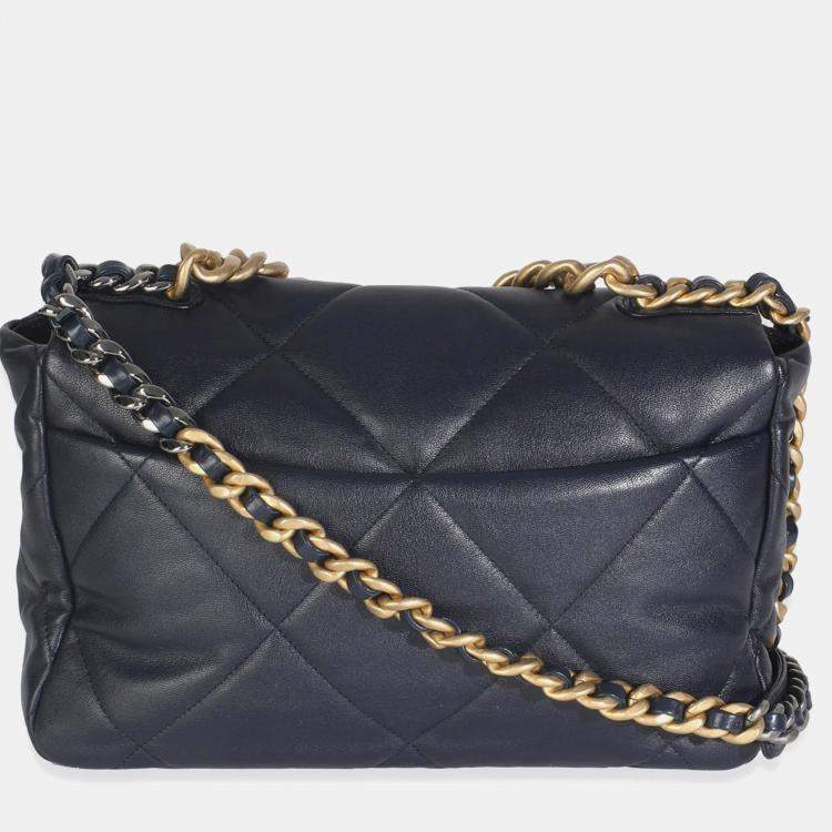 Pre Owned Chanel Navy Quilted Lambskin Medium Chanel 19 Flap Bag