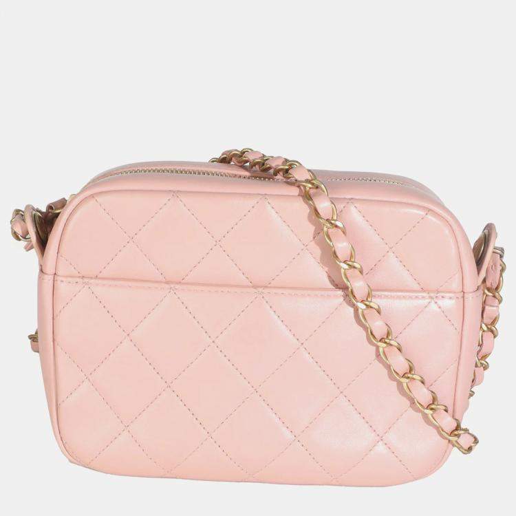 Pre Owned Chanel Light Pink Quilted Calfskin Small Enchained Camera Bag