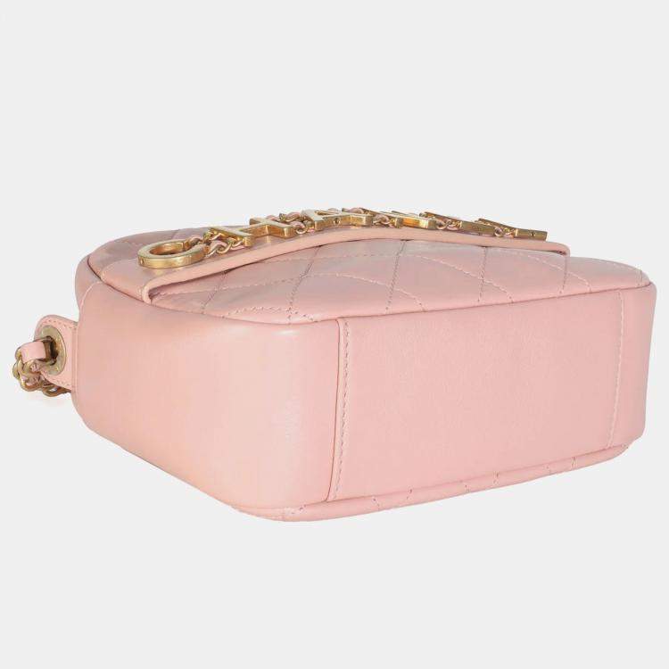 Pre Owned Chanel Light Pink Quilted Calfskin Small Enchained Camera Bag