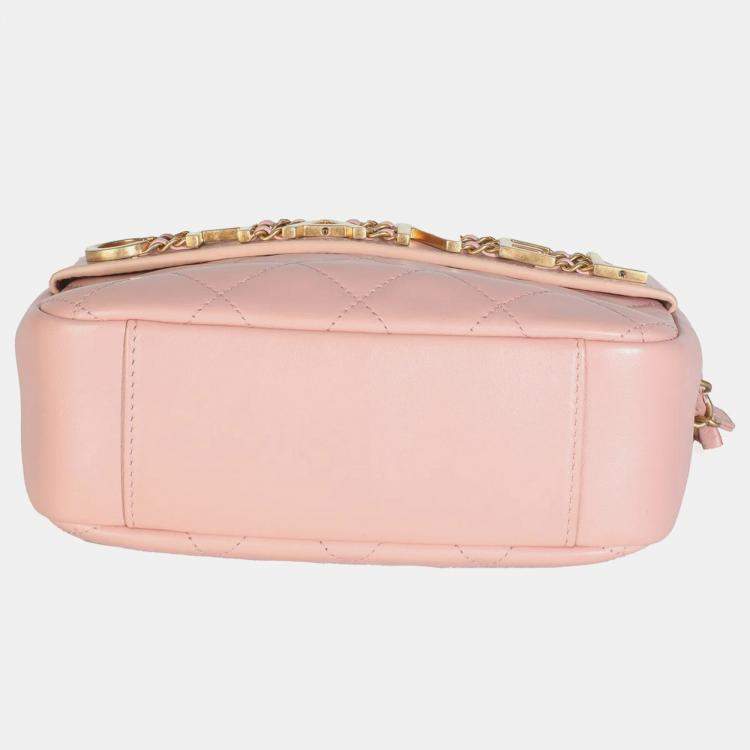 Pre Owned Chanel Light Pink Quilted Calfskin Small Enchained Camera Bag