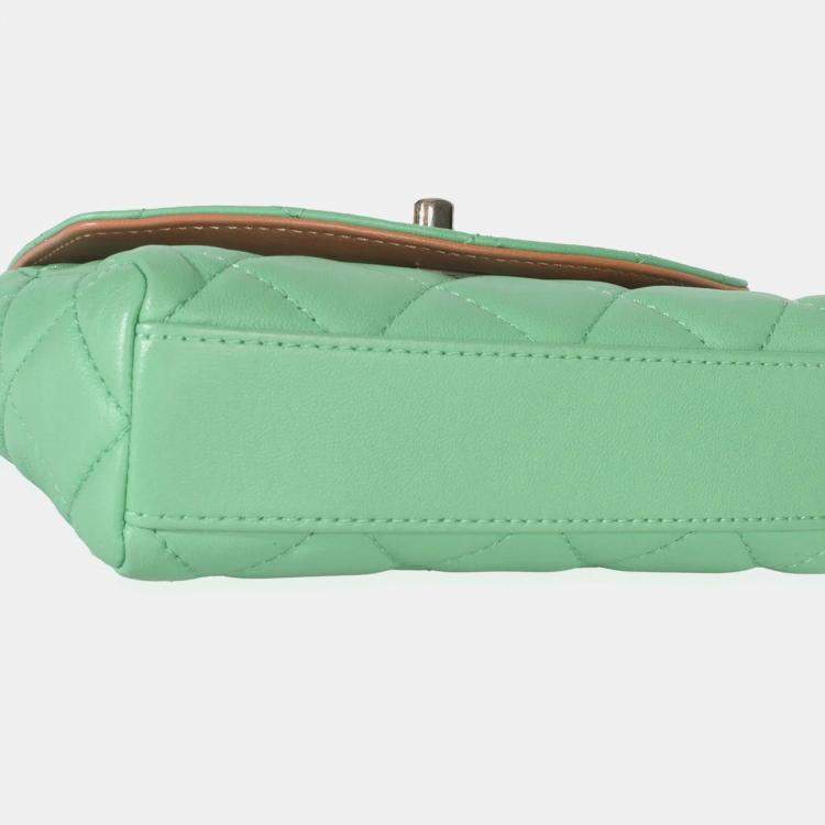 Pre Owned Chanel Green Quilted Lambskin Ribbon Chain Mini Flap Bag