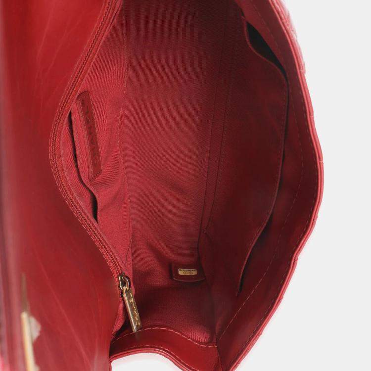 Pre Owned Chanel Red Chevron Calfskin Top Handle Flap Bag