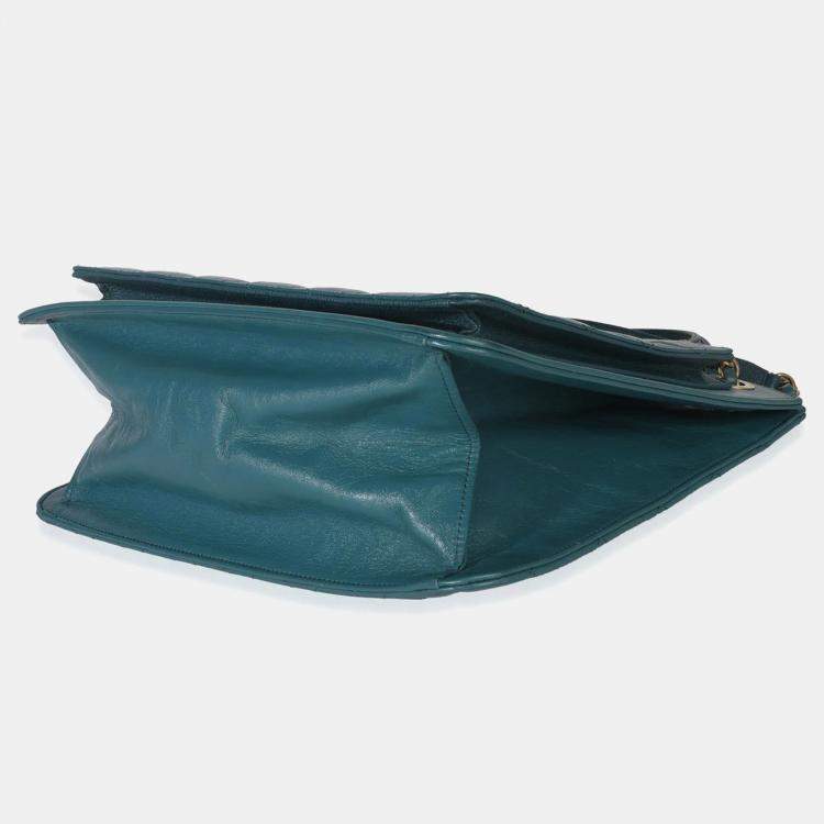 Pre Owned Chanel Teal Quilted Calfskin Large Business Affinity Shopping Bag