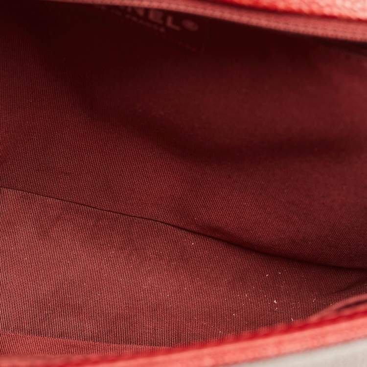 Pre Owned Chanel Boy Large Red Quilted Caviar Leather Flap Bag