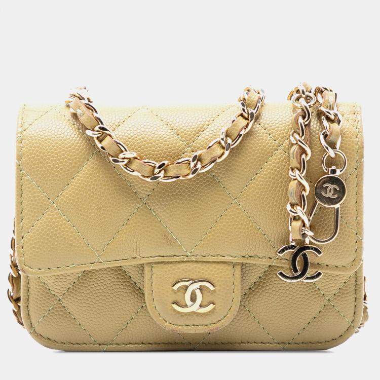 Pre Owned Chanel Green Classic Caviar Chain Belt Bag
