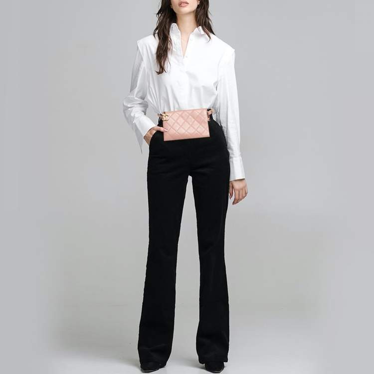 Pre Owned Chanel Logo Strap Pink Quilted Leather Belt Bag