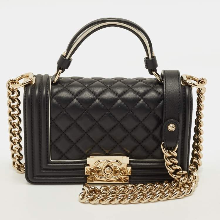 مملوكة مسبقًا Chanel Boy Small Black/White Quilted Leather Top Handle Bag