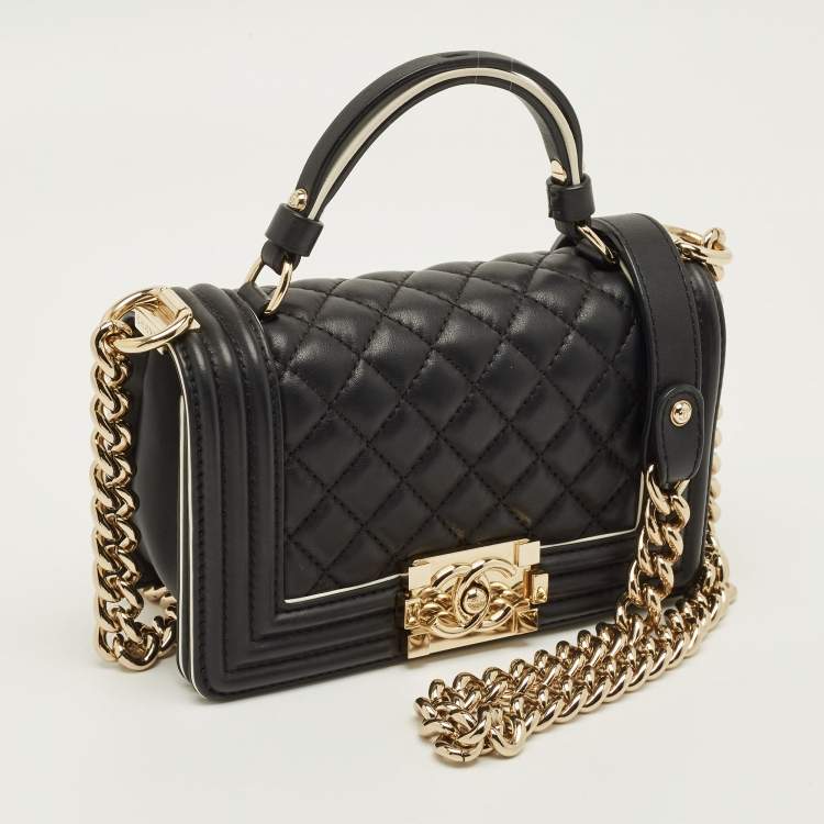مملوكة مسبقًا Chanel Boy Small Black/White Quilted Leather Top Handle Bag