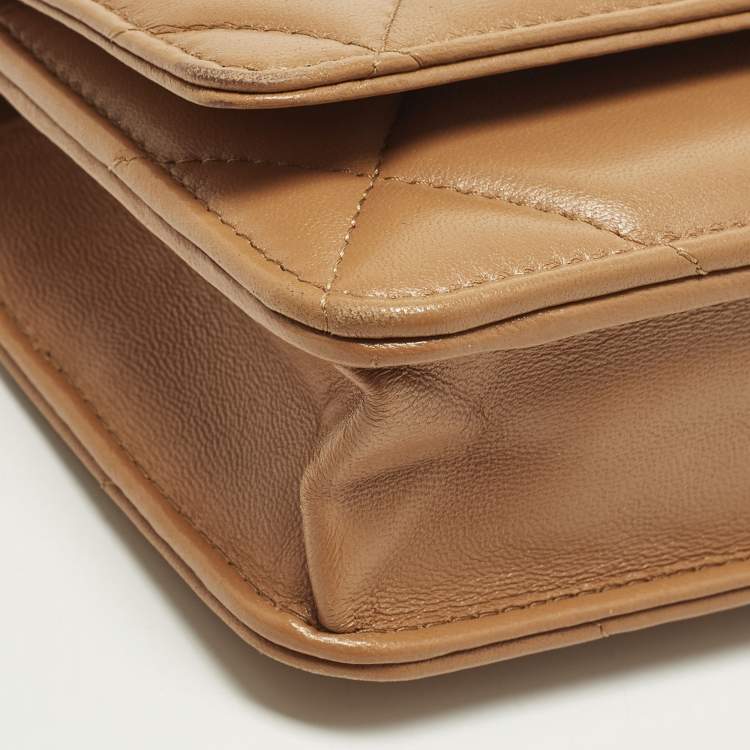 Pre Owned Chanel 19 Brown Quilted Leather Wallet On Chain