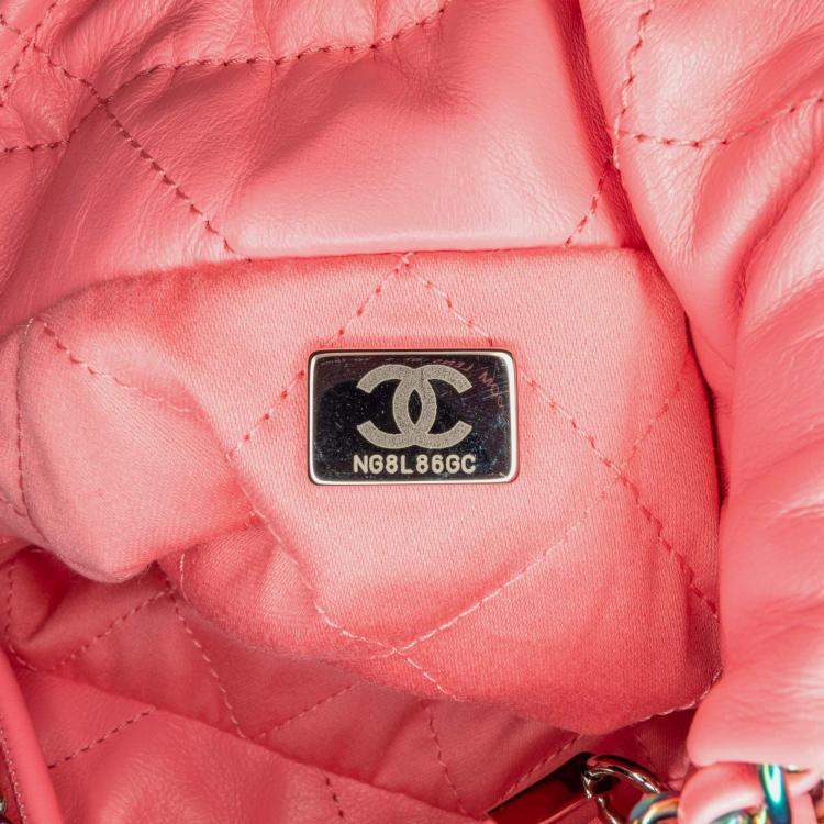 Pre Owned Chanel Pink Mini Shiny Calfskin Rainbow Hardware 22 Handbag