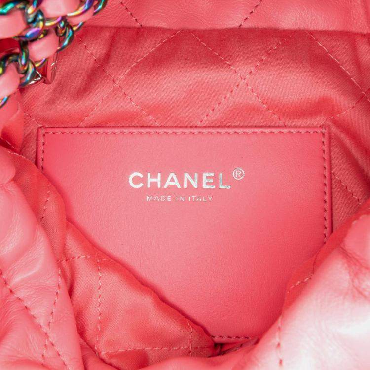 Pre Owned Chanel Pink Mini Shiny Calfskin Rainbow Hardware 22 Handbag