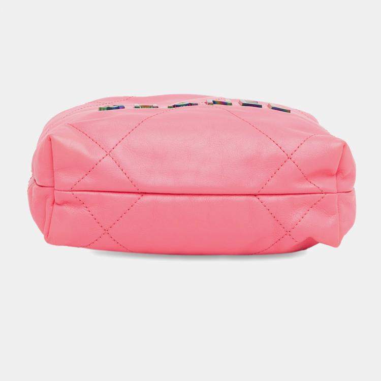 Pre Owned Chanel Pink Mini Shiny Calfskin Rainbow Hardware 22 Handbag