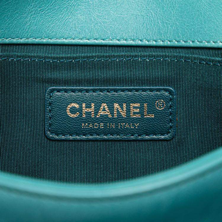Pre Owned Chanel Blue Small Shearling Boy Flap
